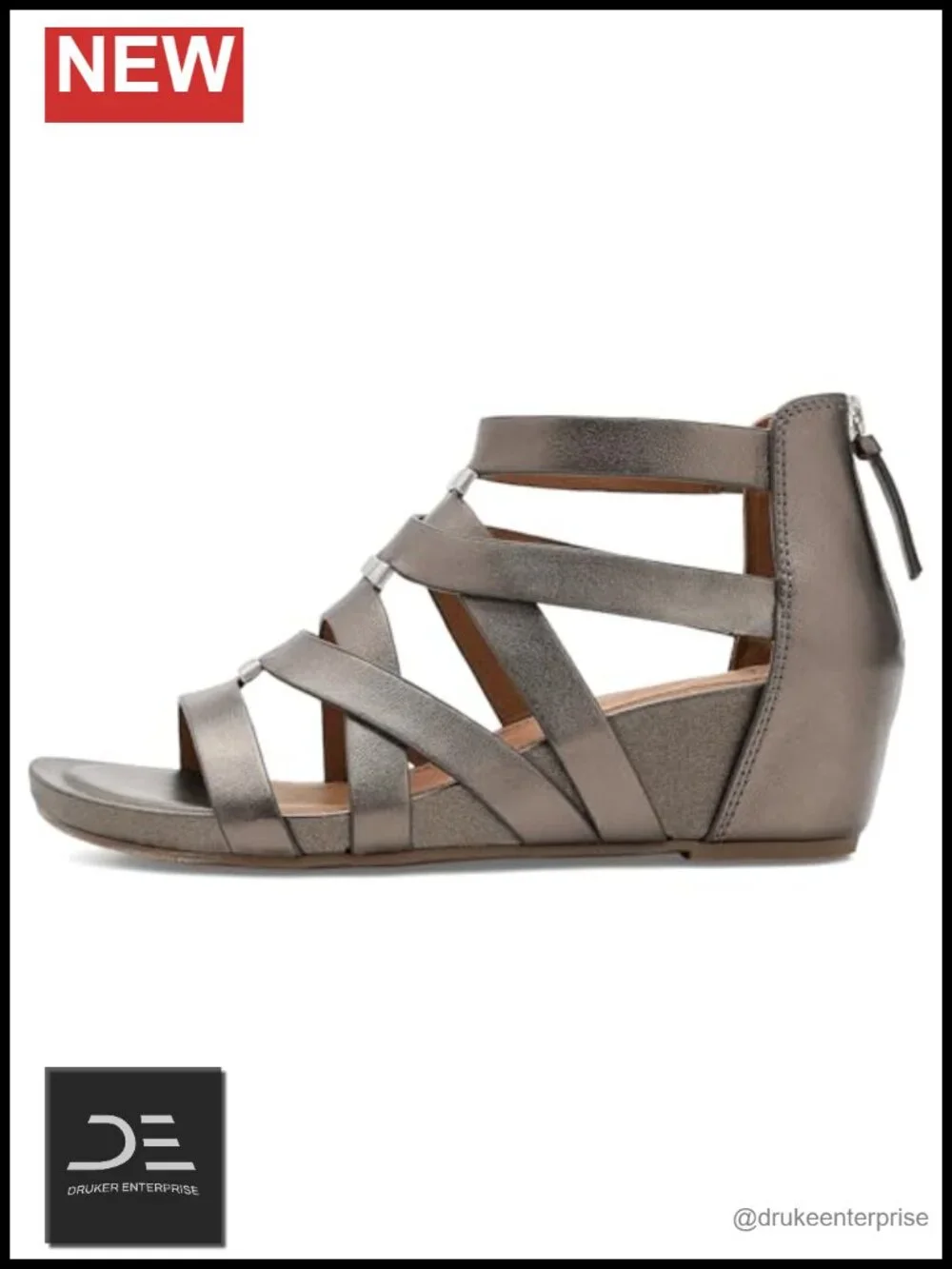 Women's Full-Grain Leather Wedge Sandals - Ankle Strap Zip Casual